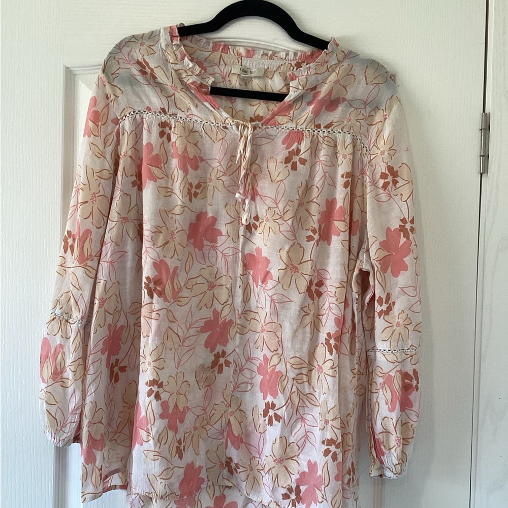 Como Blu Floral Pink and Cream Women's Top Size 2XL EUC